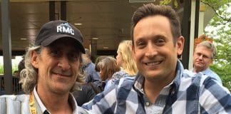 #Goliath designer Alan Schilke will be riding with me on @WGNMorningNews at 7:30! Love the RMC owner Fred Grubb photobomb.