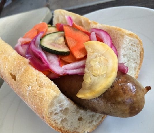 #TasteOfChicago2014: Brat from Brasserie by LM. They’re one of the pop up restaurants at this year’s Taste.