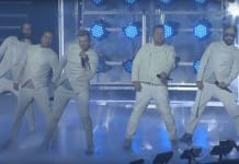 James Corden joins the Backstreet Boys on stage in Las Vegas