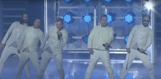 James Corden joins the Backstreet Boys on stage in Las Vegas