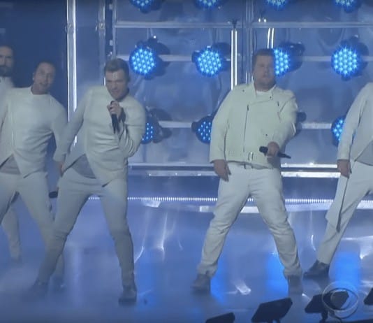 James Corden joins the Backstreet Boys on stage in Las Vegas