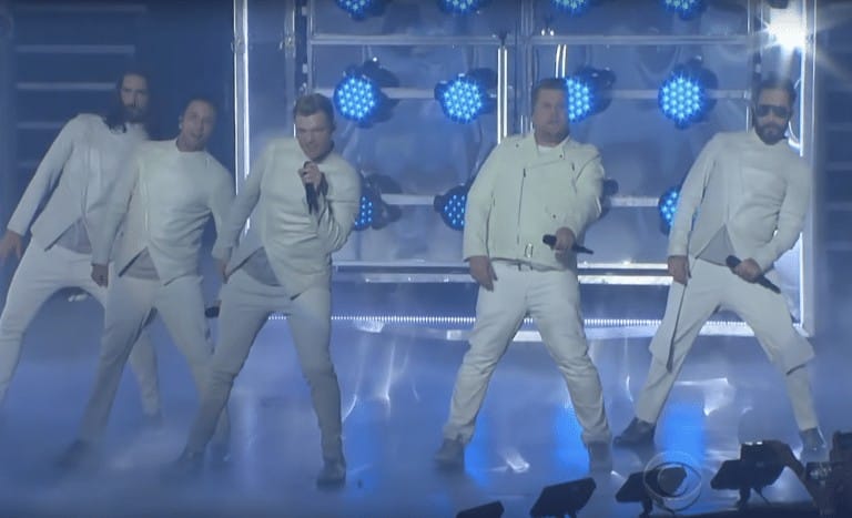 James Corden joins the Backstreet Boys on stage in Las Vegas
