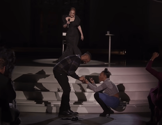 Adele helps a fan propose during her “One Night Only” special