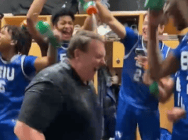 Watch Eastern Illinois celebrate their upset win over Iowa