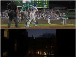 Listen to Wrigley Field crowd from blocks away as Cubs Grand Slam gives them the lead against Mariners
