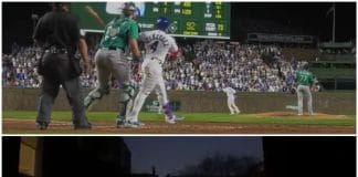 Listen to Wrigley Field crowd from blocks away as Cubs Grand Slam gives them the lead against Mariners